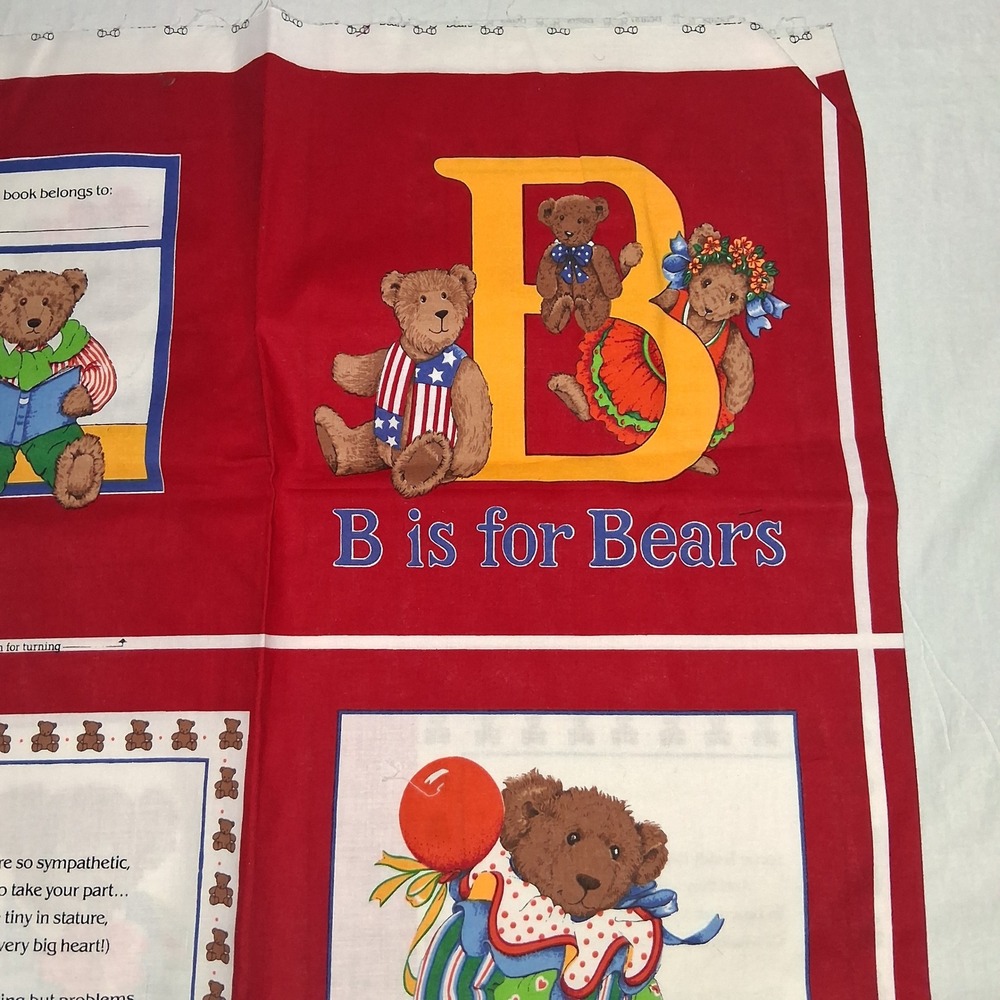 Vintage Cranston Print Works B is for Bears Soft Cloth Book Fabric Panel DIY